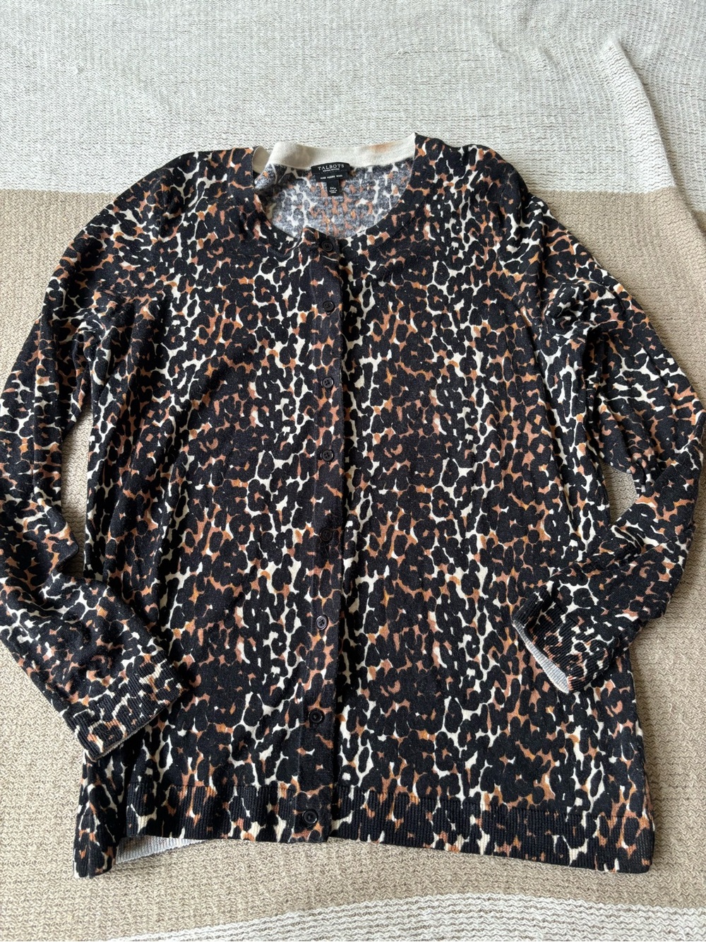 Talbots Leopard-Print Cardigan Pure Merino Wool